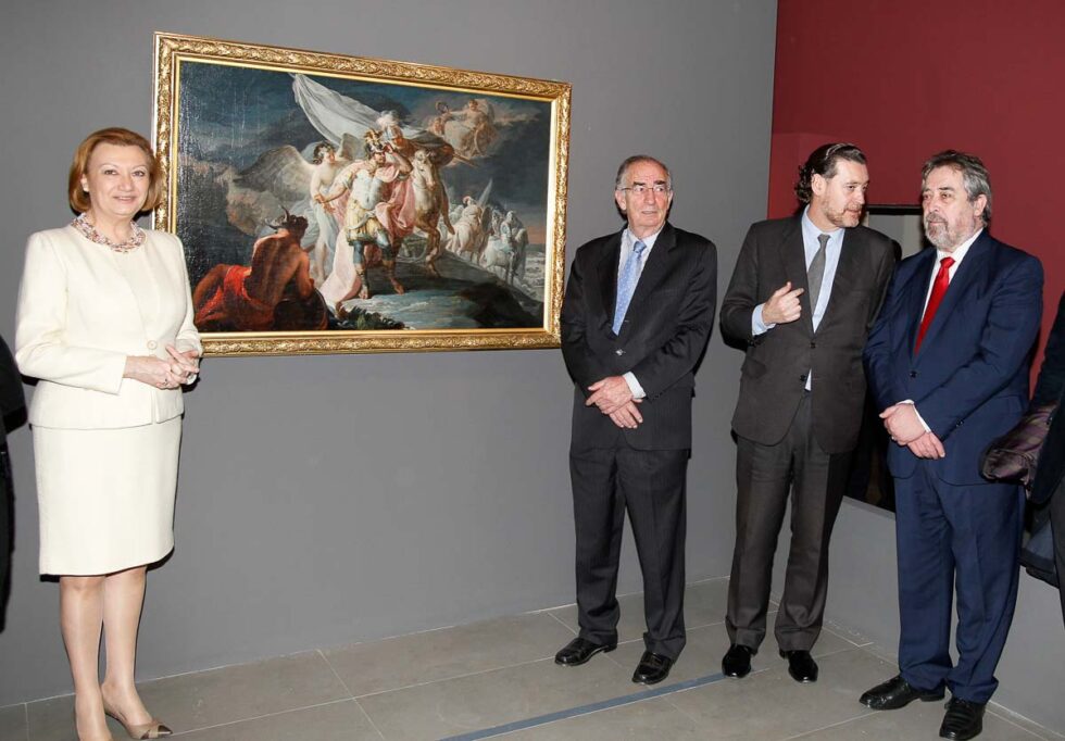 Luisa Fernanda Rudi con Amado Franco, Miguel Zugaza y Juan Alberto Belloch posan delante de un cuadro de Goya
